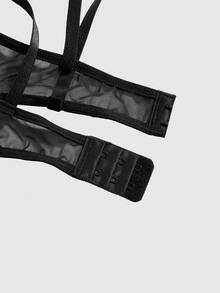 ROMWE Goth Mono gótico punk con abertura en la entrepierna y cuello halter elástico de malla - Negro - Ver 4