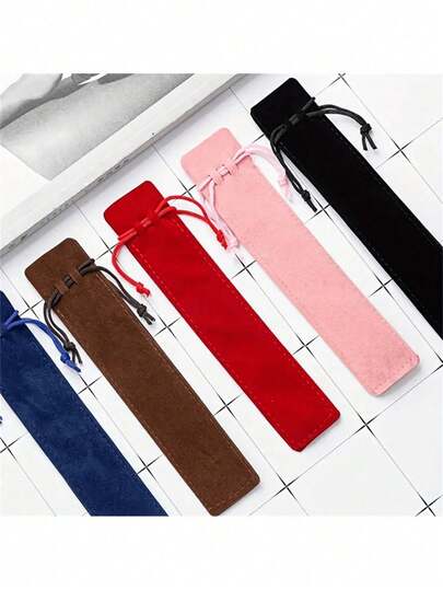 20Pcs 17.8*3.5Cm Solid Color Double-Sided Thickened Velvet Pencil Case, Drawstring Gift Bag Pen Packaging Bag, Storage Bag, Crystal Pencil Case, Suitable For Travel School Office, Birthday Gift, Back To School, Black Blue Pink Red Optional,Back To School,School Supplies