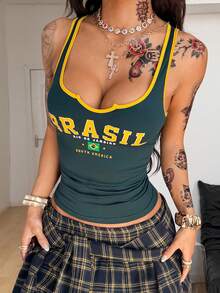 Coolane 女士春夏节日街头风复古Y2K基础款V领弹力上衣 - 墨綠色 - 查看 6