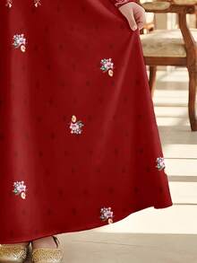 SHEIN Áo Jalabiya trẻ em màu đỏ họa tiết hoa, thanh lịch, cổ điển, thêu hoa, kiểu dáng truyền thống tối giản, tay dài, phù hợp cho bé gái tuổi teen vào mùa xuân/hè, váy tay dài kín đáo, áo Abaya cầu nguyện, thoải mái dễ chịu, trang phục thường ngày, phong cách nghỉ dưỡng, áo Kaftan kín đáo, áo Jalabiya trẻ em, áo Jalabiya cho bé gái tuổi teen - trắng - Xem 6