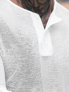 Manfinity Homme Camiseta de media botón de unicolor para hombres - Blanco - Ver 4