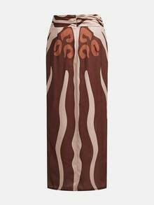 Maija Women's Vacation Beach Twist Cover-Up Skirt - Brown - View 6