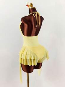 Amplova 2026 New V-Neck Backless Cinched Waist A-Line Bodysuit - Pale Yellow - View 7