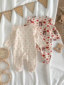 Loomiva 2-teiliges Set für Neugeborene Mädchen: Gestrickter Jumpsuit mit Cartoon Bär Muster, Rundhalsausschnitt, Langarm - Verschiedenfarbig - Übersicht 3