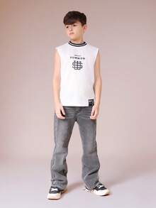 SUMWON Boys Flared Grey Washed Denim Jeans With Relaxed Fit And Classic Five Pocket Design For Casual Everyday Wear Vacation - Grey - View 3