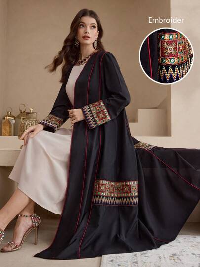 Al Najma 新款撞色刺绣花卉宽松休闲日常聚会时尚和服外套