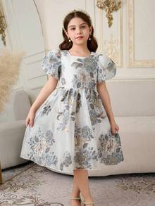 Vestido Floral Fofo com Laço para Meninas Jovens - Multicolorido - Visão 4