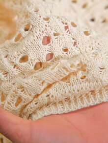 CosyJoli Plus Size Elegant French Hollow-Out Casual Loose Vacation Loose Knit Top, Spring/Summer - Beige - View 7