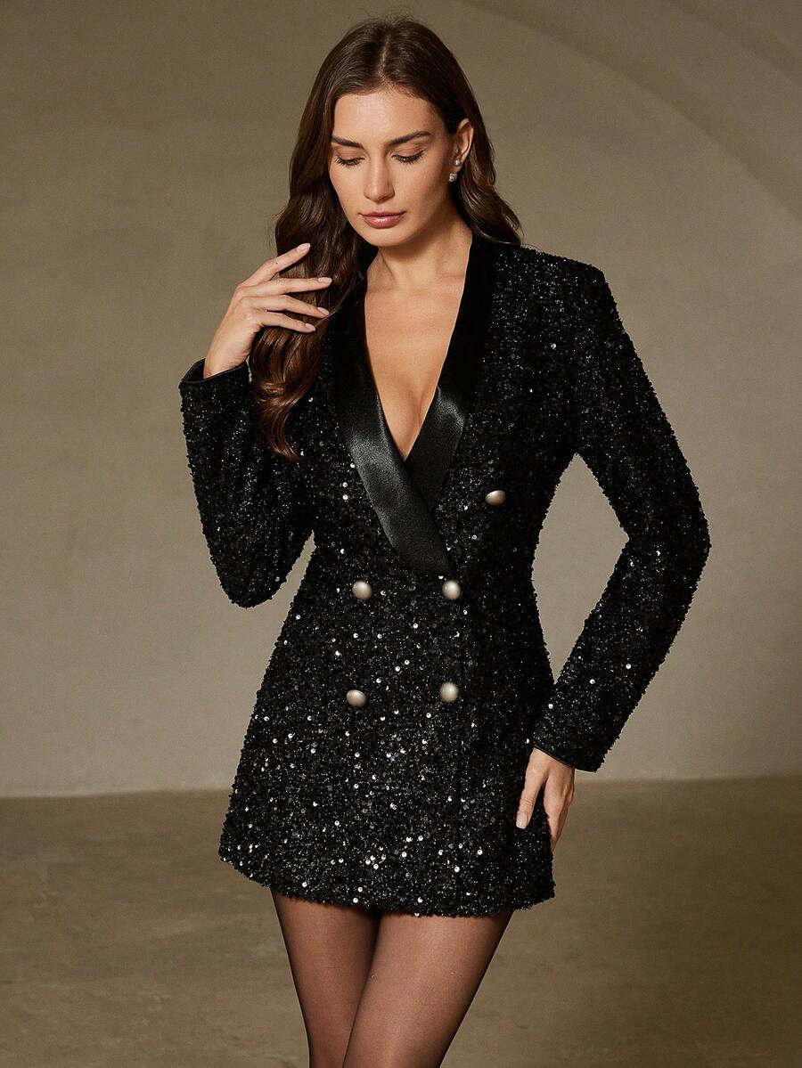 Aveloria Rosie Luxury French Style Sequin Embellished Cinched Waist Blazer