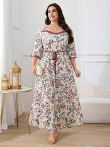Al Najma 大码女士优雅印花阿拉伯风格连衣裙 - 彩色 - 查看 6