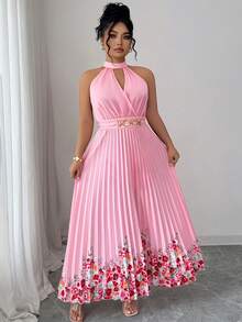 SHEIN Elenzya 大码梭织印花优雅夏季女式连衣裙 - 粉色 - 查看 7