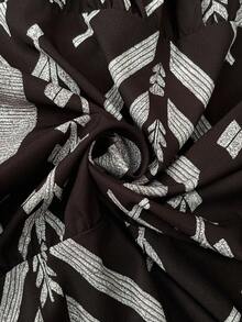 Ceyna Plus Size Black Boho Random Print A Line Long Dress For Women Notched Neck Three Quarter Puff Sleeve Flared Ruffle Hem Woven Fabric Bohemian Style - Black - View 7