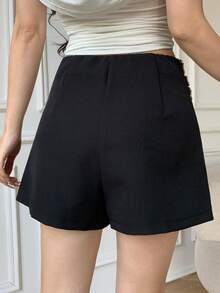 Celisse New Spring/Summer Side Zipper Metal Button Bodycon Casual Mini Skirt For Women - Black - View 2