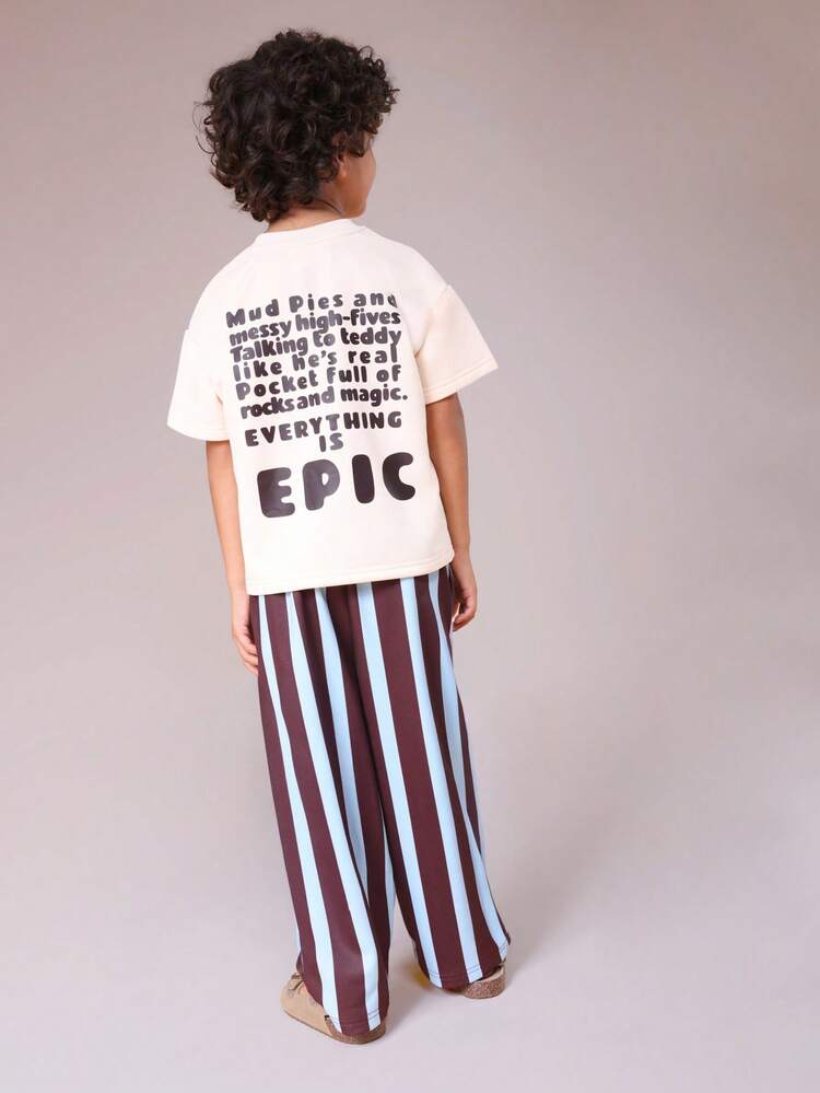 Graphic T-Shirt With Striped Wide Leg Pants