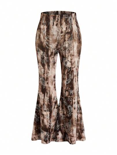 Sunspun Plus Size Retro Cashew Blommiga Utsvängda Byxor