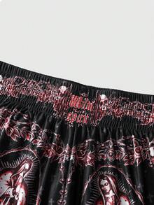 ROMWE MEN Street Life Men's Summer Fashion Virgin Mary Print Elastic Waist Boxing Shorts - Black - View 8