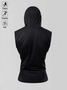 Manfinity Sport Polished 男士标语印花抽绳连帽运动背心 - 黑色 - 查看 2