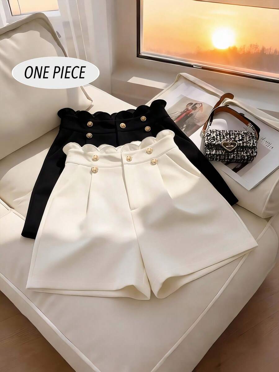 Franclia Summer Holiday Spring Breaks Valentines French Retro High Waist Ruffled Waist Shorts - White - View 1