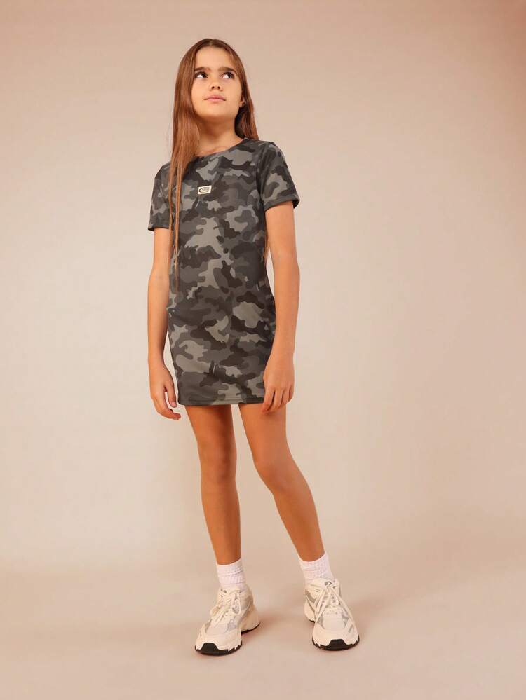 Camouflage T-Shirt Dress With Short Sleeves