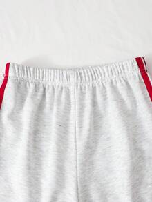 Set 2pcs/Set Sweatshirt Polo Kerah Minimalis Kasual untuk Anak Perempuan, dengan Hiasan Pita Merah di Lengan dan Sisi Celana, Desain Cetak di Bagian Depan, Cocok untuk Sekolah, Jalan-jalan, Berjalan-jalan, Dapat Dipadukan dengan Jaket, Rompi - Grey - View 8