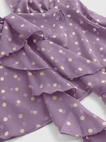 ROMWE Sexy Y2K Polka Dot Chiffon Allover Print Ruffle Collar Design Women Camisole - Mauve Purple - View 3