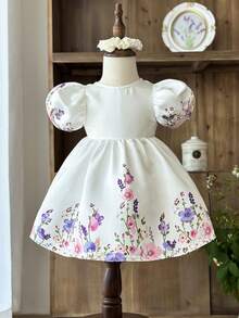 SHEIN LMoss Kids 女婴碎花泡泡袖休闲连衣裙 - 彩色 - 查看 7