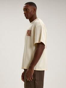 Musero Crew Neck Short Sleeve Graphic Print Drop Shoulder "BREAK THE RULES" Tshirt SPRING SUMMER - Apricot - View 3