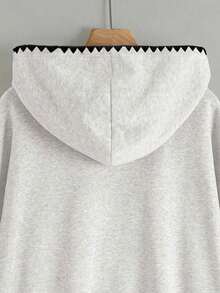 Resyla 女士外套上衣，犬牙刺绣，秋冬季，返校季，图案设计，字母印花，街头摄影，户外，节日，百搭时尚卫衣 - 灰色 - 查看 4