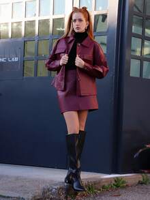 SILVIA DI SANTO Set de 2 piezas: Chaqueta/abrigo de unicolor y falda mini para mujer - Burdeos - Ver 1