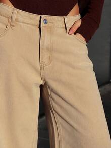 SILVIA DI SANTO 水洗低腰宽松牛仔裤，90年代Y2K春季休闲风，适合夏季、音乐会、假日、秋季、冬季、纳什维尔、秋季、返校季、办公室、感恩节等场合的时尚穿搭 - 卡其色 - 查看 6