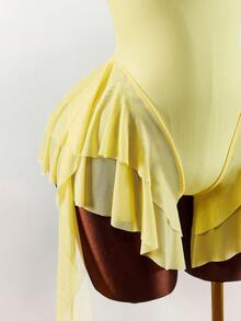 Amplova 2026 New V-Neck Backless Cinched Waist A-Line Bodysuit - Pale Yellow - View 6