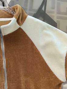 Franclia 宽松立领短款落肩长袖开衫 + 斜插口袋长裤 - 棕色 - 查看 3