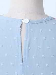 1件斋月长袍，少女蝴蝶装饰长袍，纹理面料花卉蕾丝V领长裙，荷叶边袖口设计，传统阿拉伯服饰 - 藍色 - 查看 7