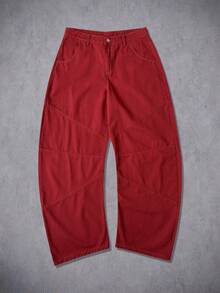 Manfinity Hypemode New Loose Fit High Street Red Curved Knife Jeans - Red - View 8
