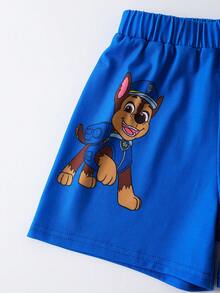 SHEIN | PAW Patrol 2pcs/Set Young Boy Letter & Cartoon Pattern Color Block Round Neck Short Sleeve T-Shirt And Shorts Set - Blue - View 8