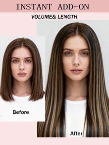 蝴蝶结发片，真人发，无胶OVO PU孔，天才手工编织，隐形DIY双层发片，直发，1片装，16英寸