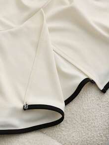 Franclia New Elegant Women Camisole Top, White With Black Contrast, Gold Buckle Waist Design, Slim Fit, Versatile French Style Vest, Suitable For Spring And Summer - Apricot - View 6