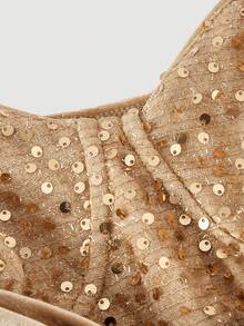 SHEIN MOD Đầm dạ hội cỡ lớn màu đỏ tía cổ điển bằng nhung và đính sequin không tay, thích hợp cho tiệc tùng. - Rượu sâm banh - Xem 4