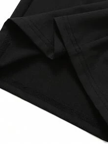 Girlism Tween Girls 2pcs/Set Black Knit Round Neck Short Sleeve Ruched Waist Bow Print Cropped Tight T-Shirt And Loose Wide Leg Pants/Sweatpants Casual Outfit - Black - View 6