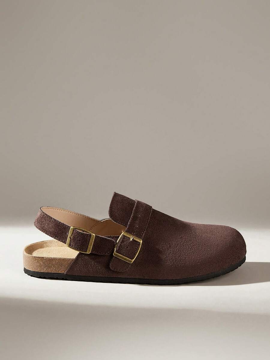 Solecia نعال نسائية جديدة نصف حزمة، مصنوعة من مادة مخملية مقلدة، مع تصميم حزام كعب، مريحة وشاملة، مناسبة للاستخدام في المنزل أو للتسوق. - بني كستنائي - مشاهدة 1