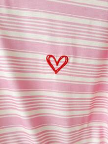 Teen Girls' Casual Versatile Sweet Pink Striped + Heart Embroidery Graphic Round Neck Regular T-Shirt Cute Teen Tops Cute Shirts Summer Summer Tops For Teen Girls Aesthetic Aesthetic Teen Girl Shirts - Pink - View 4
