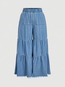 Sweetra Jeans holgados de talle elástico y pierna ancha de uso diario versátil para mujer de talla grande - Azul lavado medio - Ver 1