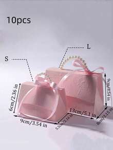 10个珍珠手提结糖果盒个性化创意派对小礼品包装袋手提礼盒婚礼伴侣礼物烘焙饼干巧克力花朵浮雕包装盒 - 粉色 - 查看 11