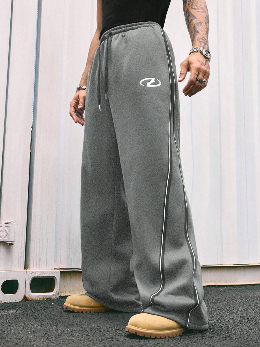 AXEPEAK Men's Casual Versatile Contrast Trim Drawstring Waist Sweatpants - Grey - View 1