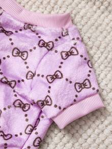 PETSIN 1件印花蝴蝶结法兰绒卫衣，宠物秋冬加厚保暖粉色款 - 粉色 - 查看 9