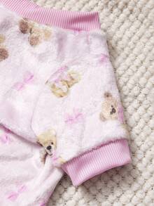 PETSIN 1件印花泰迪熊蝴蝶结法兰绒卫衣，宠物秋冬加厚保暖粉色款 - 粉色 - 查看 11