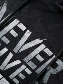 Manfinity Sport Polished 男士标语印花抽绳连帽运动背心 - 黑色 - 查看 3