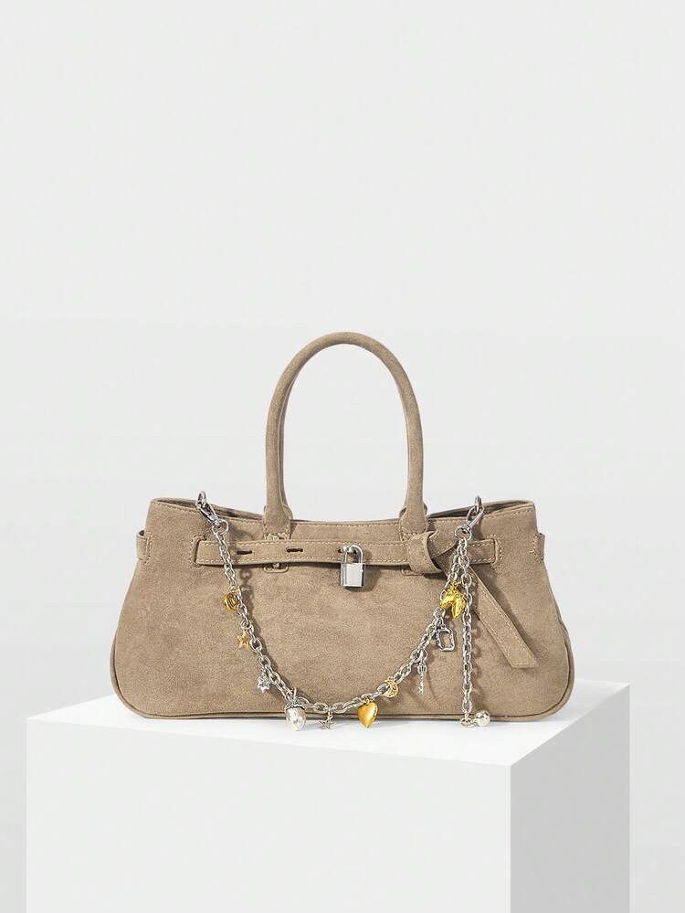 WOMEN'S SOFT SUEDE HANDBAG WITH CHAIN