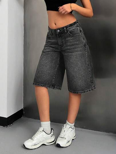 EURMUSE Pantaloni scurți din denim cu talie joasă, spălați, casual, de vară