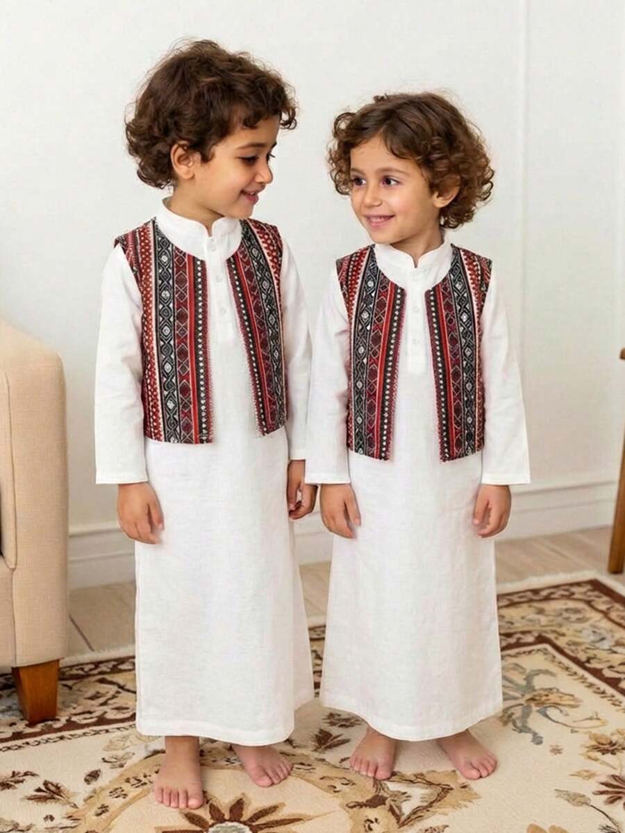 2pcs Tween Boy Casual Cartoon Pattern Vest + Shirt Set, Suitable For Spring/Summer - Multicolor - View 1